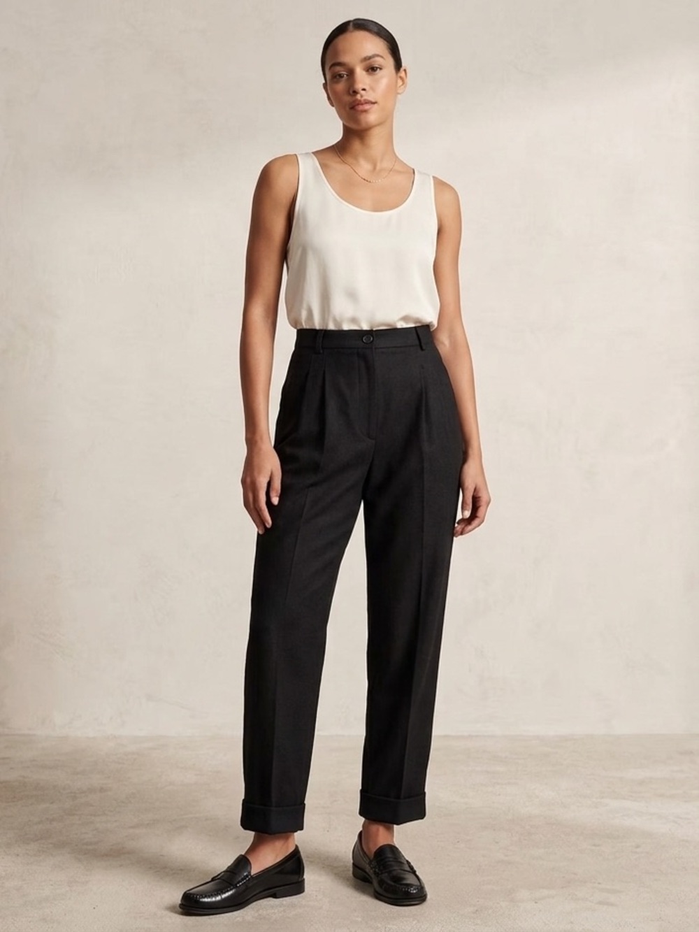 Casual Corner Black High-Waist Pleated Dress Pants